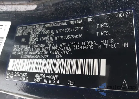 2021 Toyota Highlander Hybrid Le from USA, damaged, VIN 5TDZARAH4MS507726